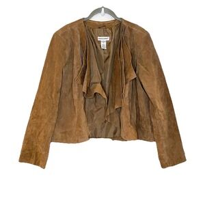 JESSICA LONDON Cognac Brown Suede Leather Open Draped Jacket Western Size 12‎